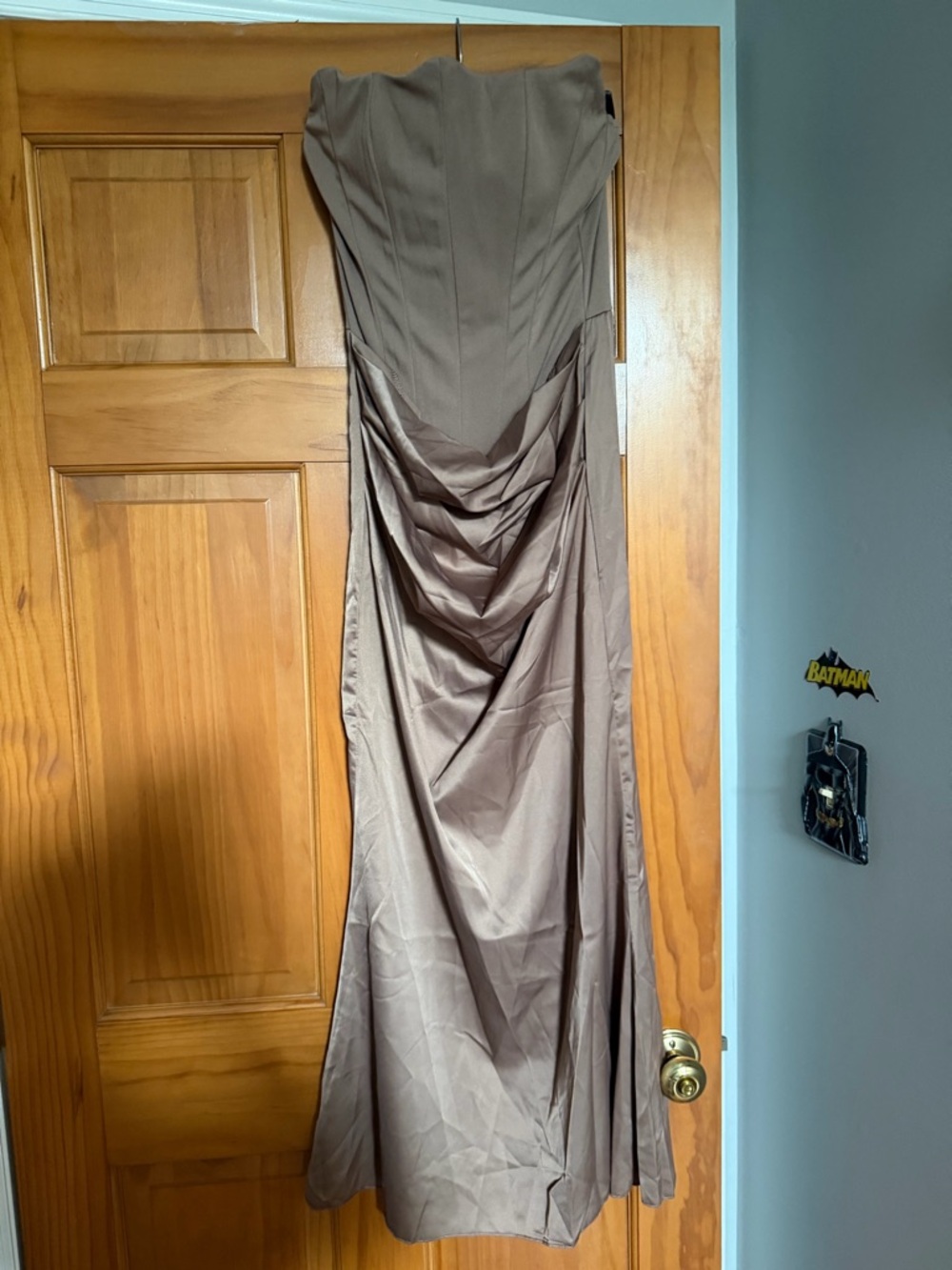 Strapless Taupe Formal Gown